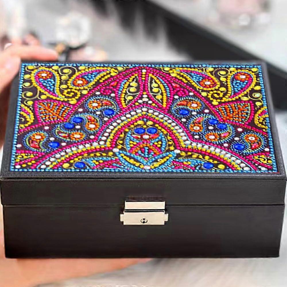 DIY 5D Colorful Mandala Diamond Painting Jewelry Box Kits, 2-Layer Case With Security Latch For Rings And Watches