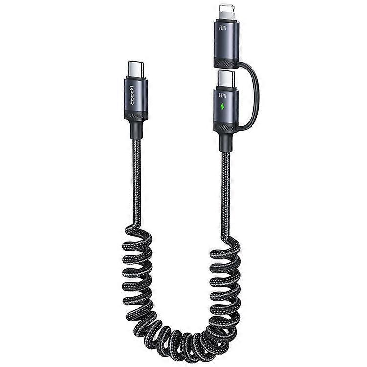 TOOCKI TQ-X73C3 1.5m USB C to USB C + Lightning 2 In 1 Spring Cable 60W / 20W Fast Charging Data Transfer Wire