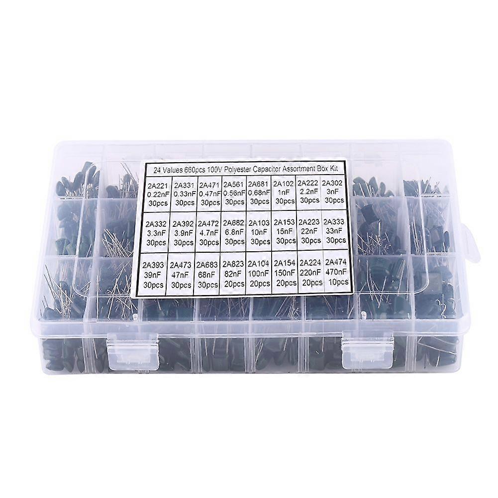 High quality  660pcs 24 types 100v boxed polyester mylar capacitor kit component