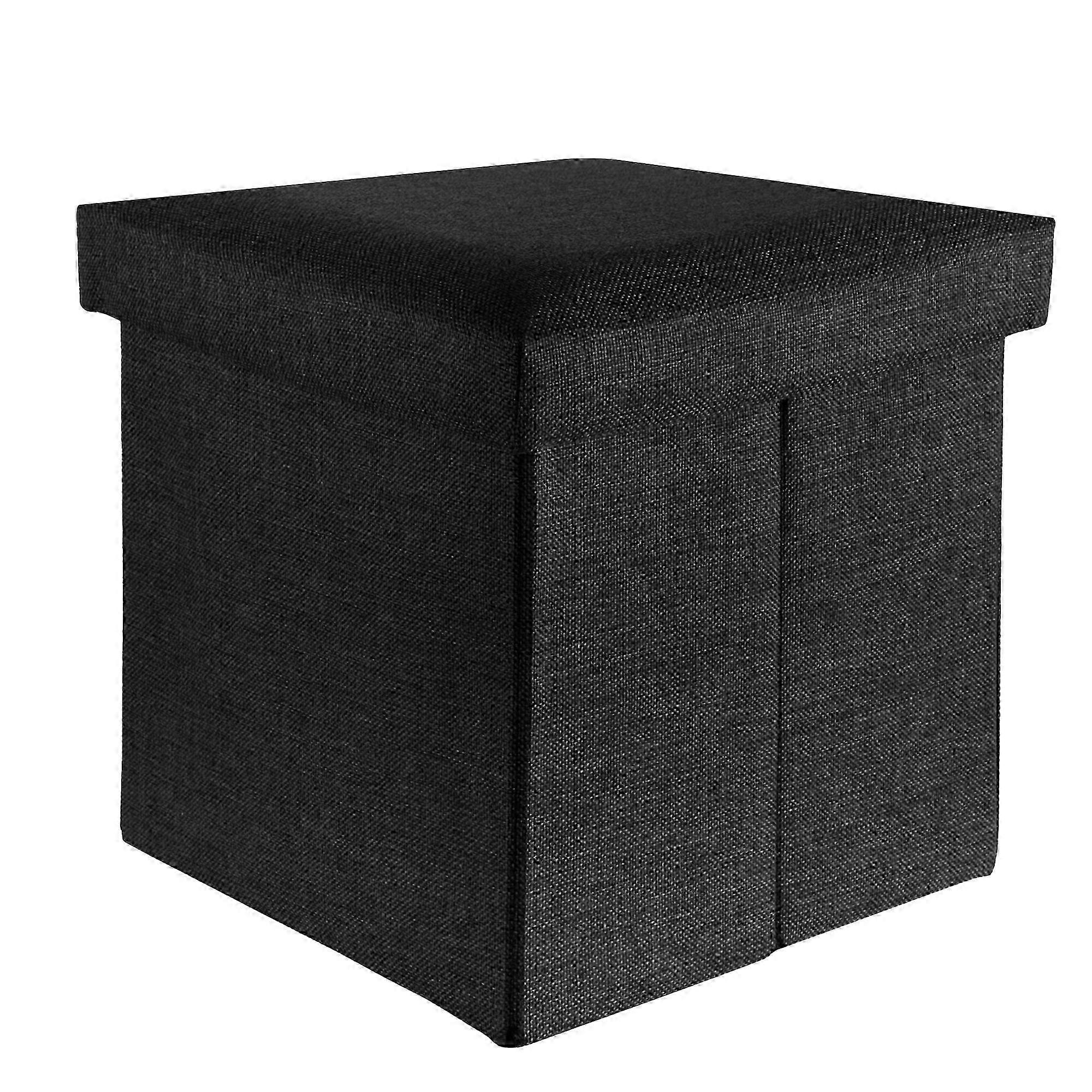 Foldable Stool 38x38x38 cm in Diamond Black - Storage Cube with Lid Made of Fabric in Linen Look, Suitable for Various Brands