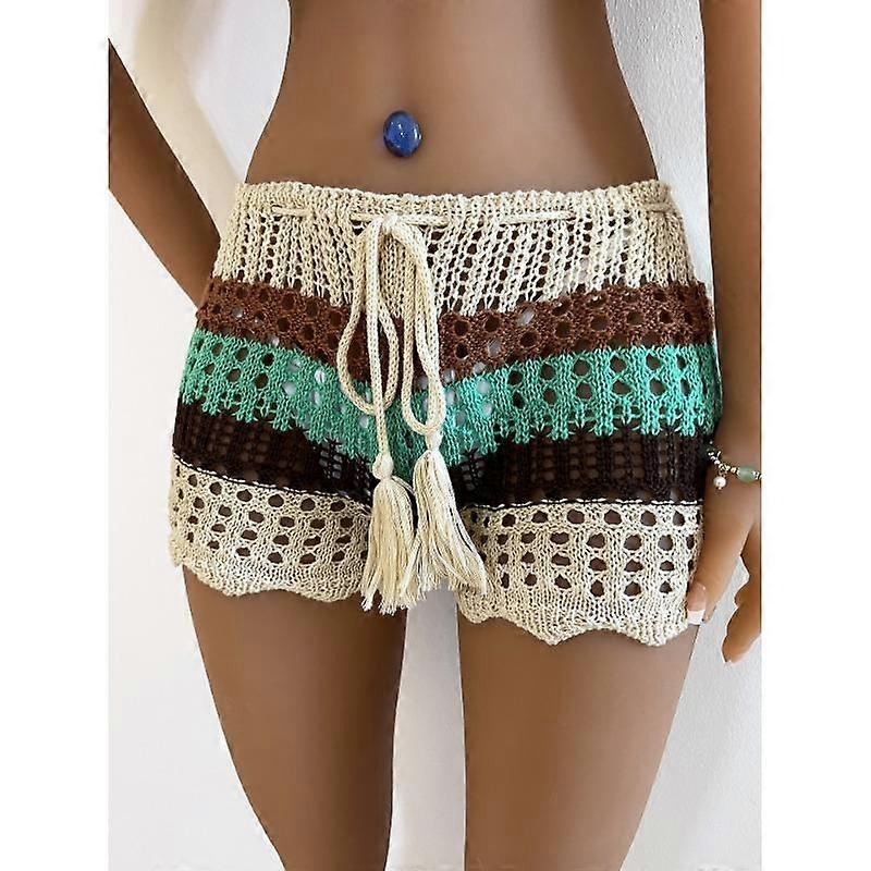 Women's Beach Pants Strappy Drawstring Clashing Colour Splicing Hollow Out Casual Shorts