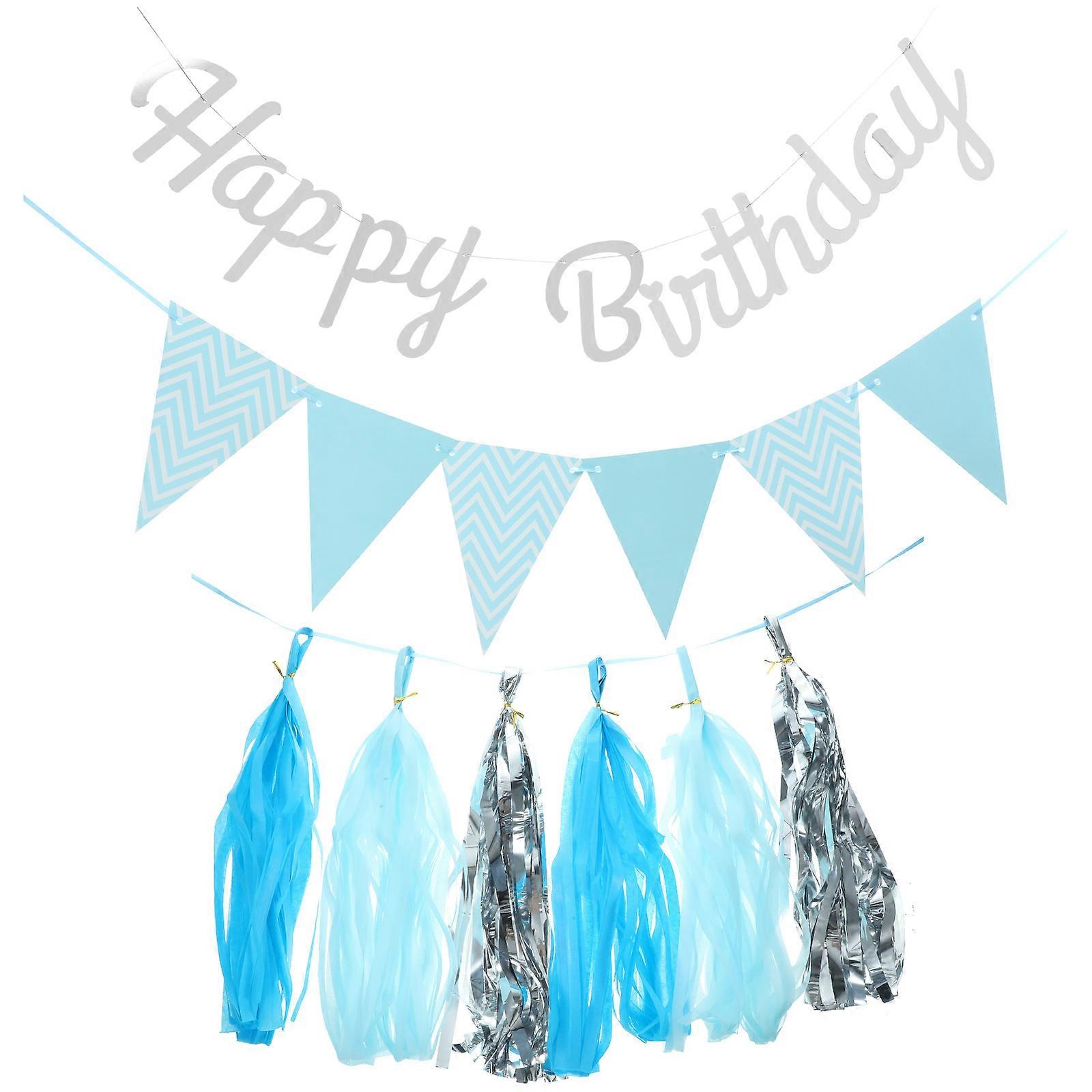 Party Decoration Gold Blocking Birthday Party Scene Layout Hanging Banner Blue 300.00X19.80X0.10CM 1 Set