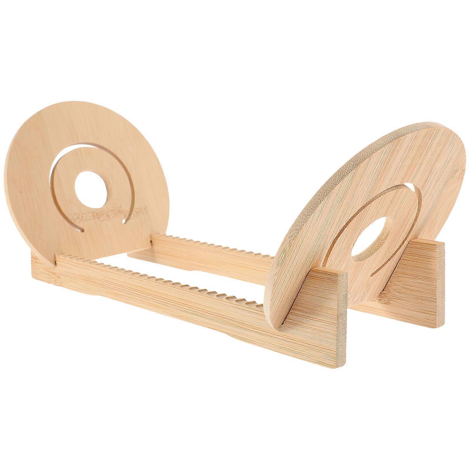 Wooden Vinyl Record Holder Display Rack with Slotted Base, Space Saving Desktop CD Organizer for Multiple Albums, Compact Design for Desk and Cabinet