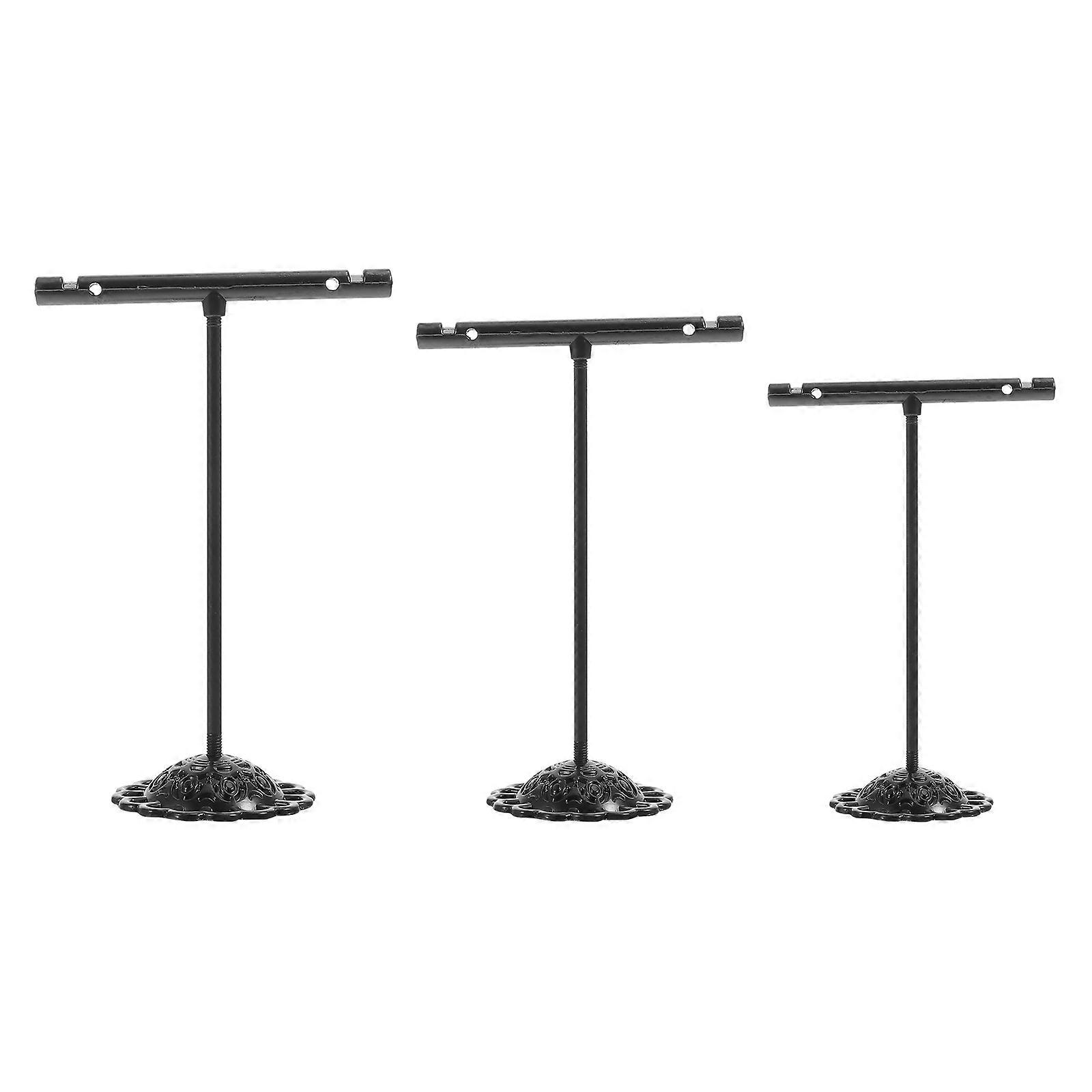 Black Iron Jewelry Display Rack with T Shape 3 Pieces Set for Storefront and Home Use