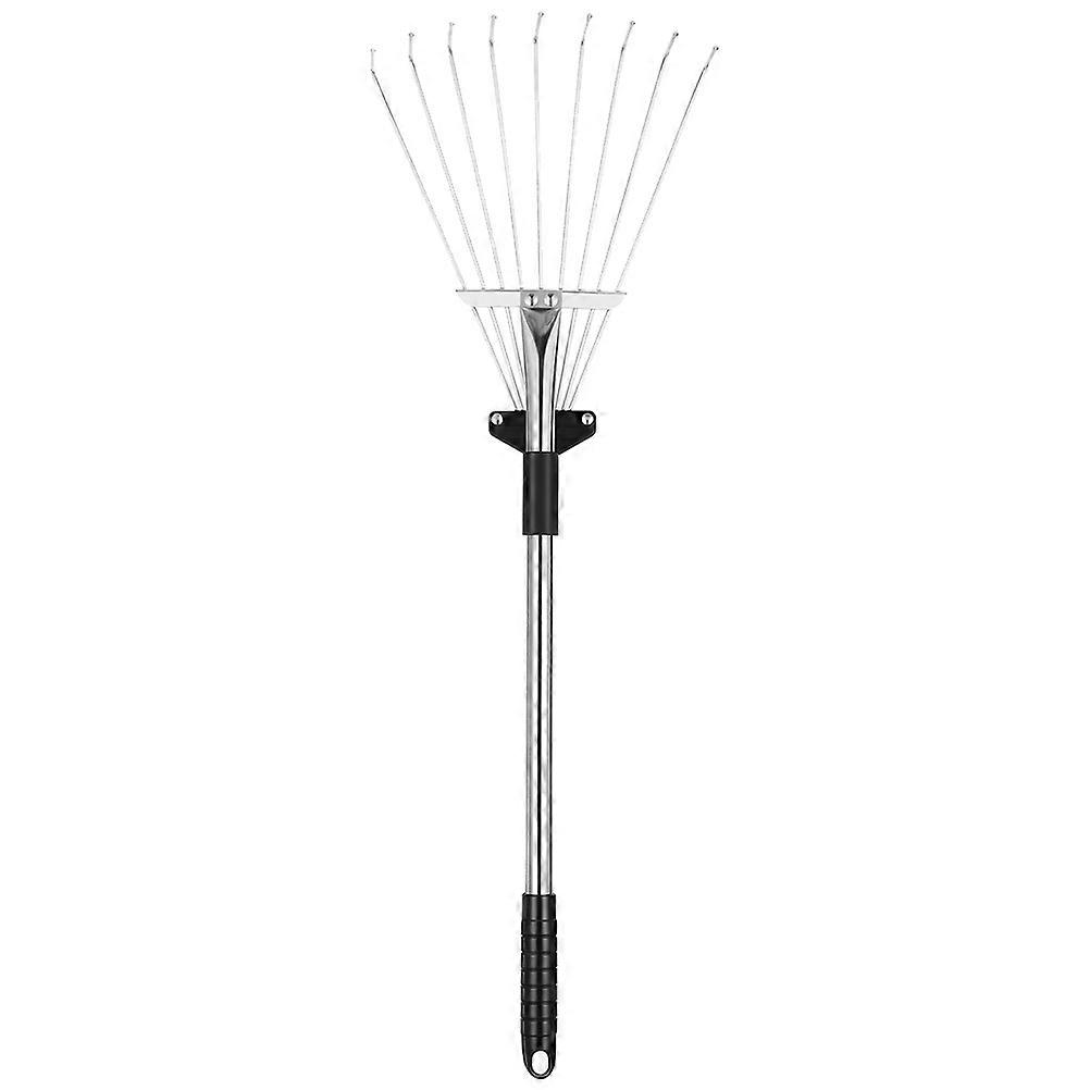 Garden Rake with Stainless Steel Head for Yard Cleaning Telescopic Handle Silver 18.5 Inches