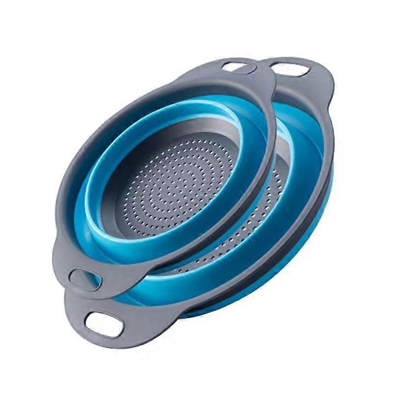 Pack Collapsible Silicone Colanders with Handle for Space Saving Kitchen (Blue)