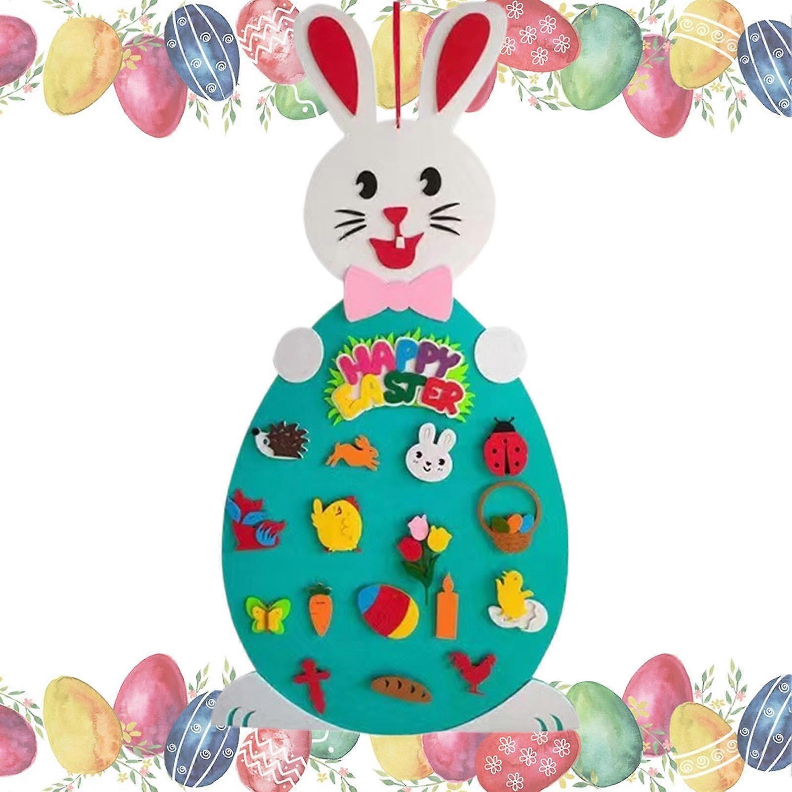 Felt Easter Bunny Set with Removable Ornaments - Felt Rabbit and Carrot Decorations for Home Easter Decor