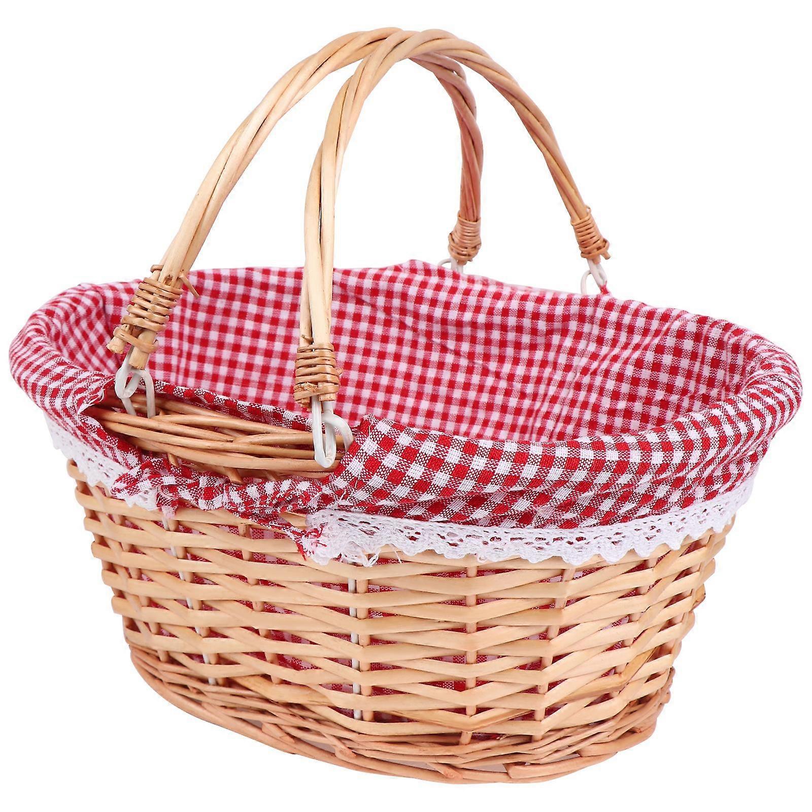 Wicker Picnic Basket With Double Folding Handles,Willow Picnic Hamper