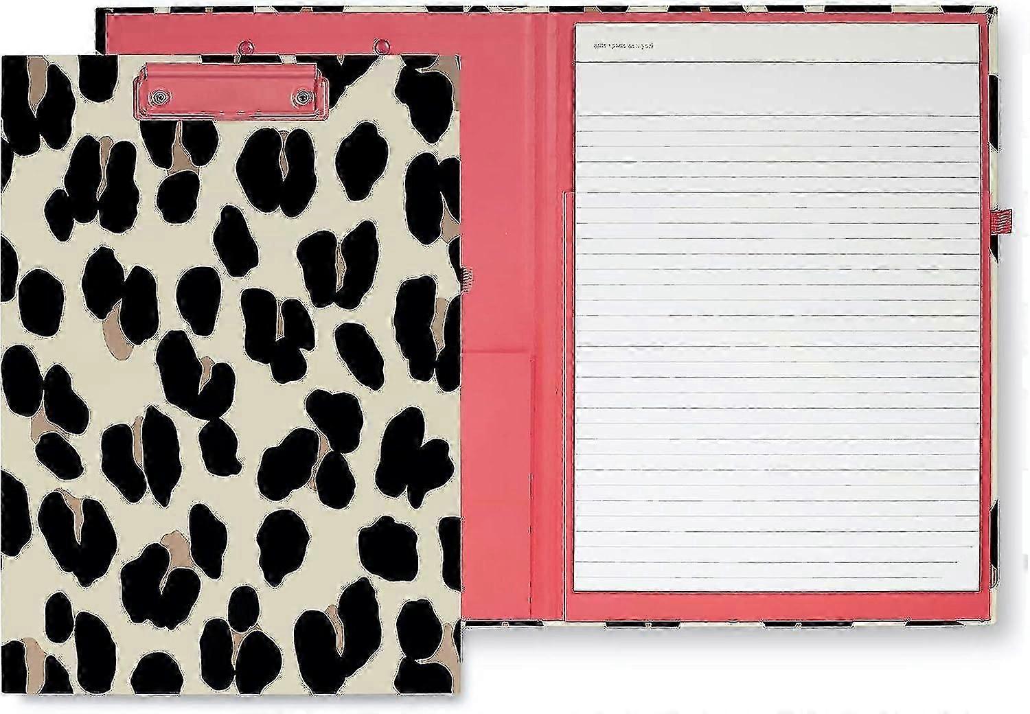 Kate Spade New York Leopard Print A4 Clipboard Folio With Low Profile Clip, Professional Padfolio Includes Lined Notepad, Pen Loop, And Pocket, Forest