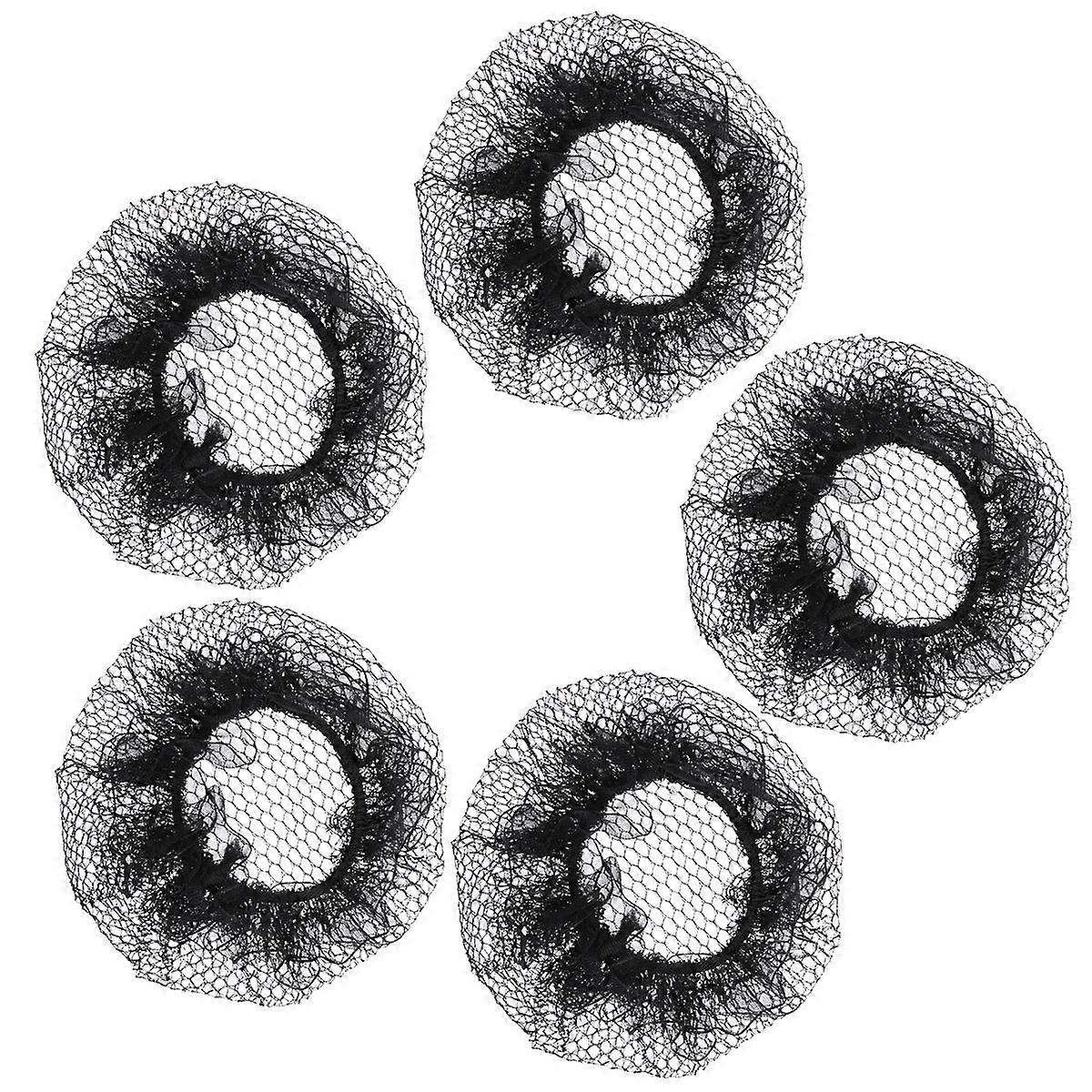Ballet Bun Net Elastic Hair Snood Ruffles for Dance Performance Black 5Pcs
