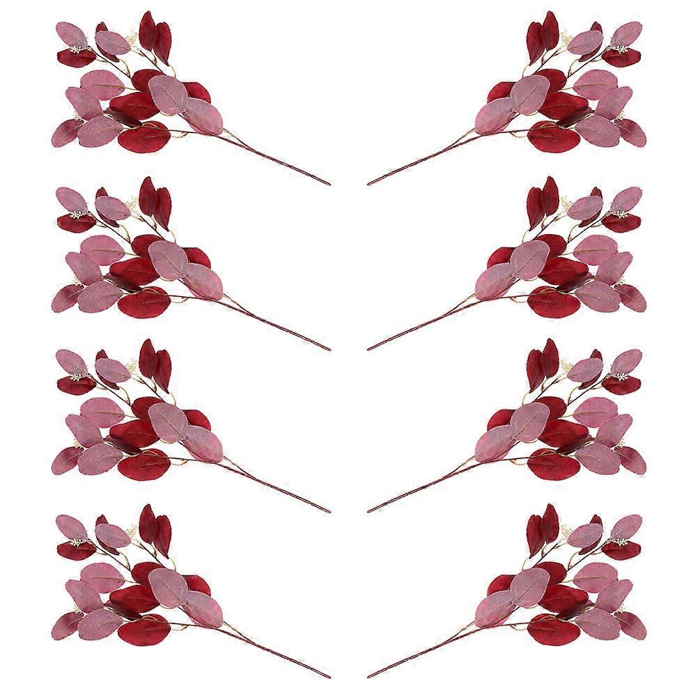Eucalyptus Fake Stems Artificial Eucalyptus Stems Floral Arrangement Vase Filling Autumn Red 51.00X13.00X2.00CM Home Decoration 8Pcs