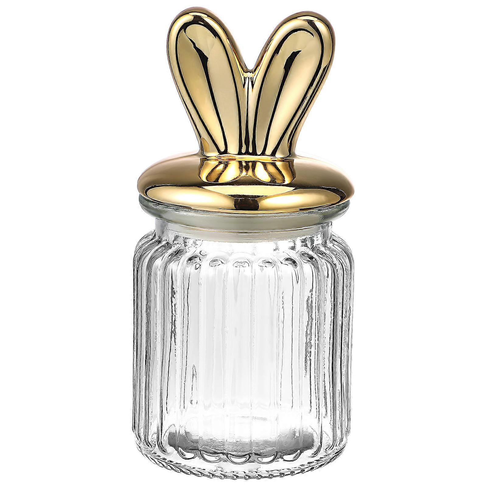 Rabbit Glass Jar With Bunny Ear Lid Easter Rabbit Shape Candy Jar Food Storage Canister For Eater Spring Party Tea Cookie Biscuit Table Decoration