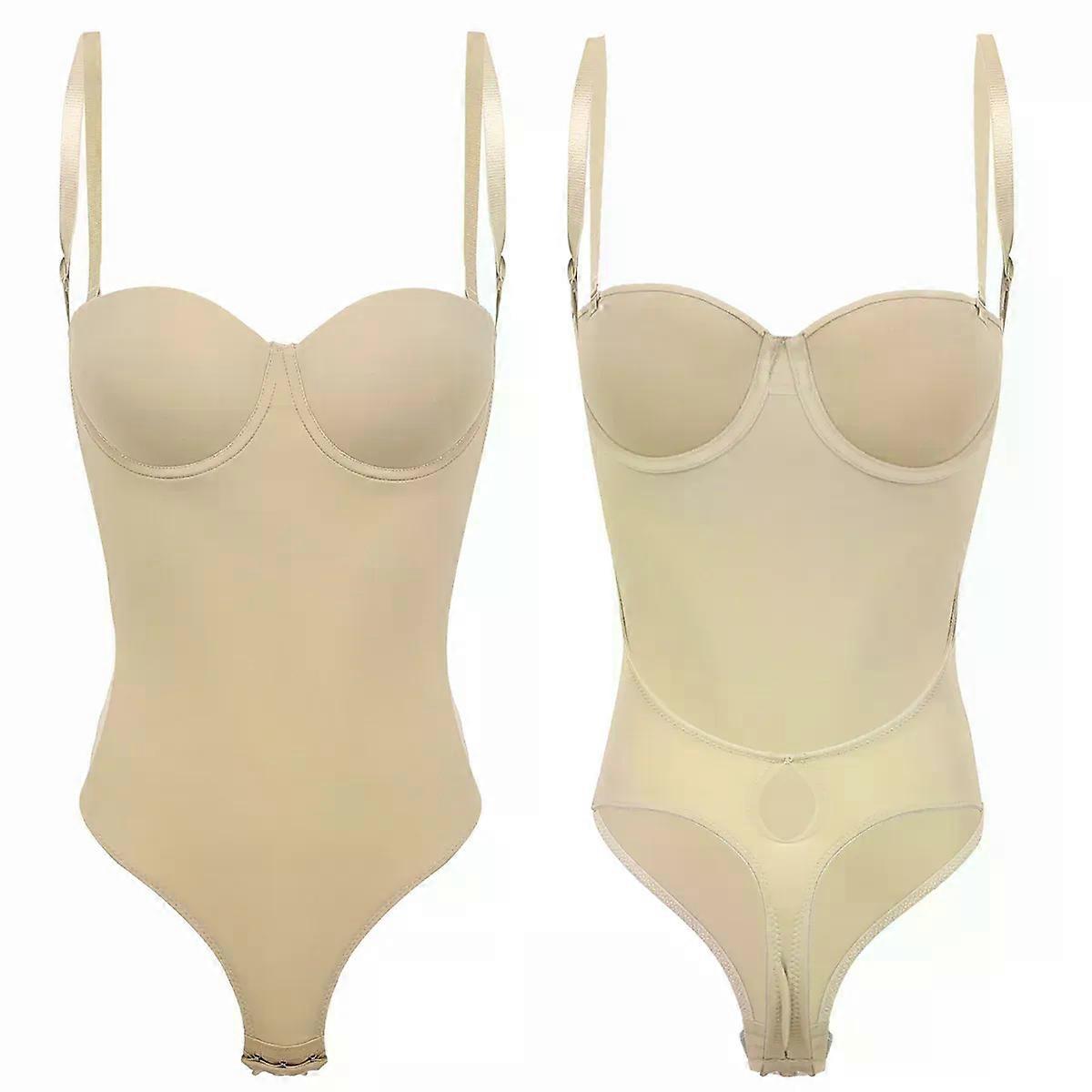 Γυναικεία ρυθμιζόμενα σπαγγέτι ιμάντες Underwire Παραγεμισμένο Push Up Backless Tummy Control Full Body Shaper Thong Bodysuit Shapewear