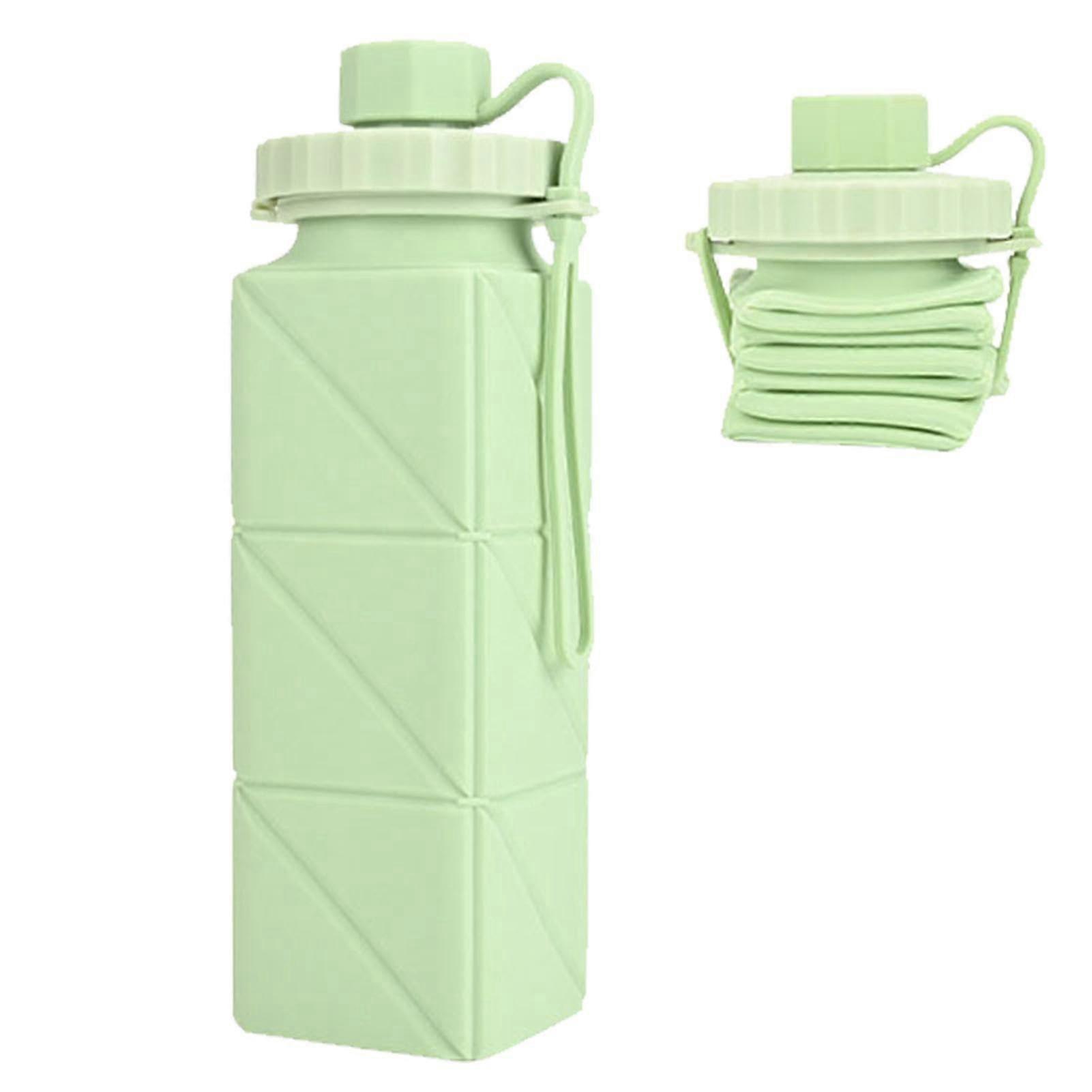 Square Collapsible Water Cup 600ml Foldable Silicone Reusable Lightweight Leakproof Drinking Bottle Green
