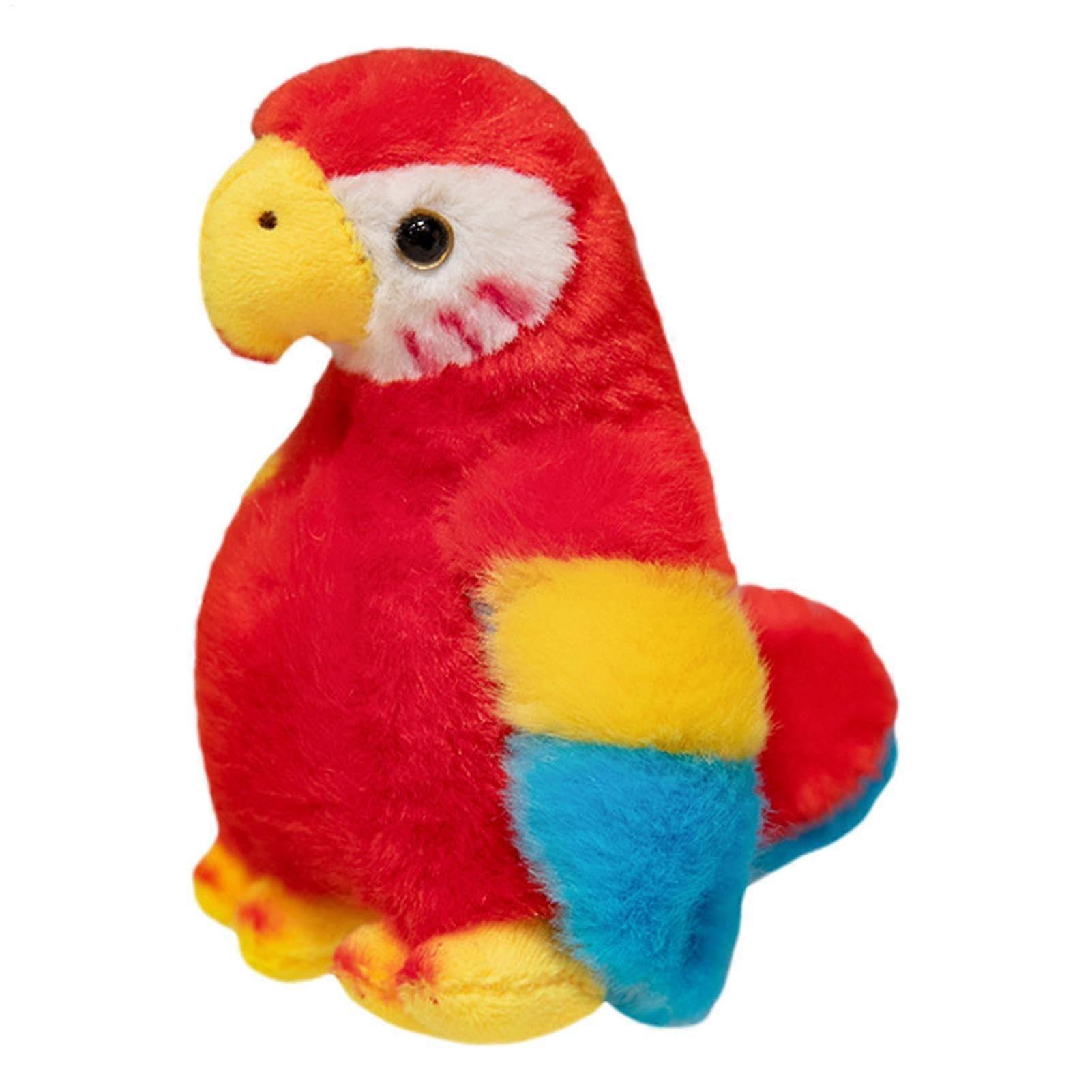 Bird Plush Stuffed Toy, Red Shoulder Stand Parrot Doll, Cuddly Fuzzy Plush Decoration for Home and Bedroom