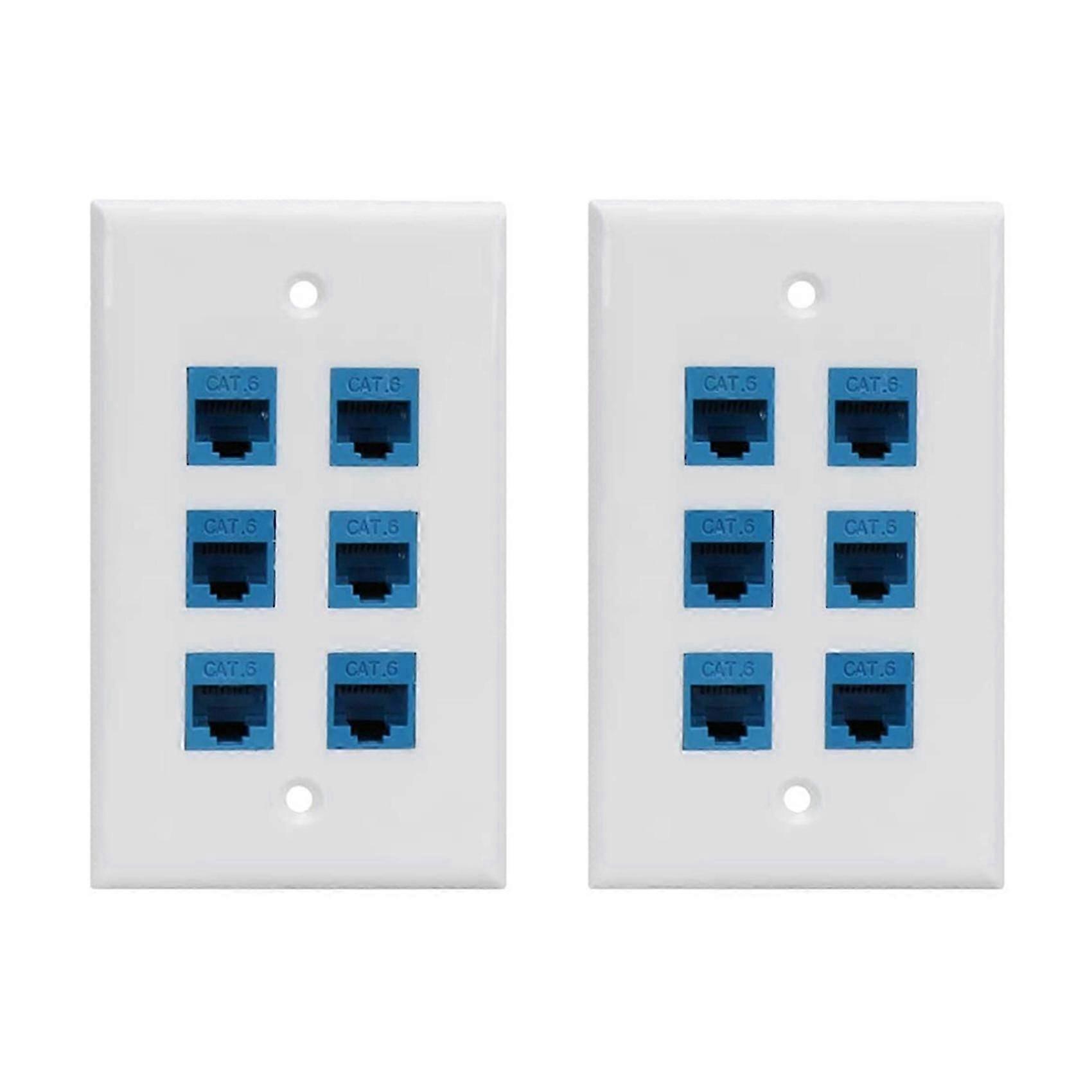 2X Cat 6 Ethernet Wandplatte 6 Port, Ethernet Wandplatte Buchse-Buchse abnehmbar Kompatibel mit Cat