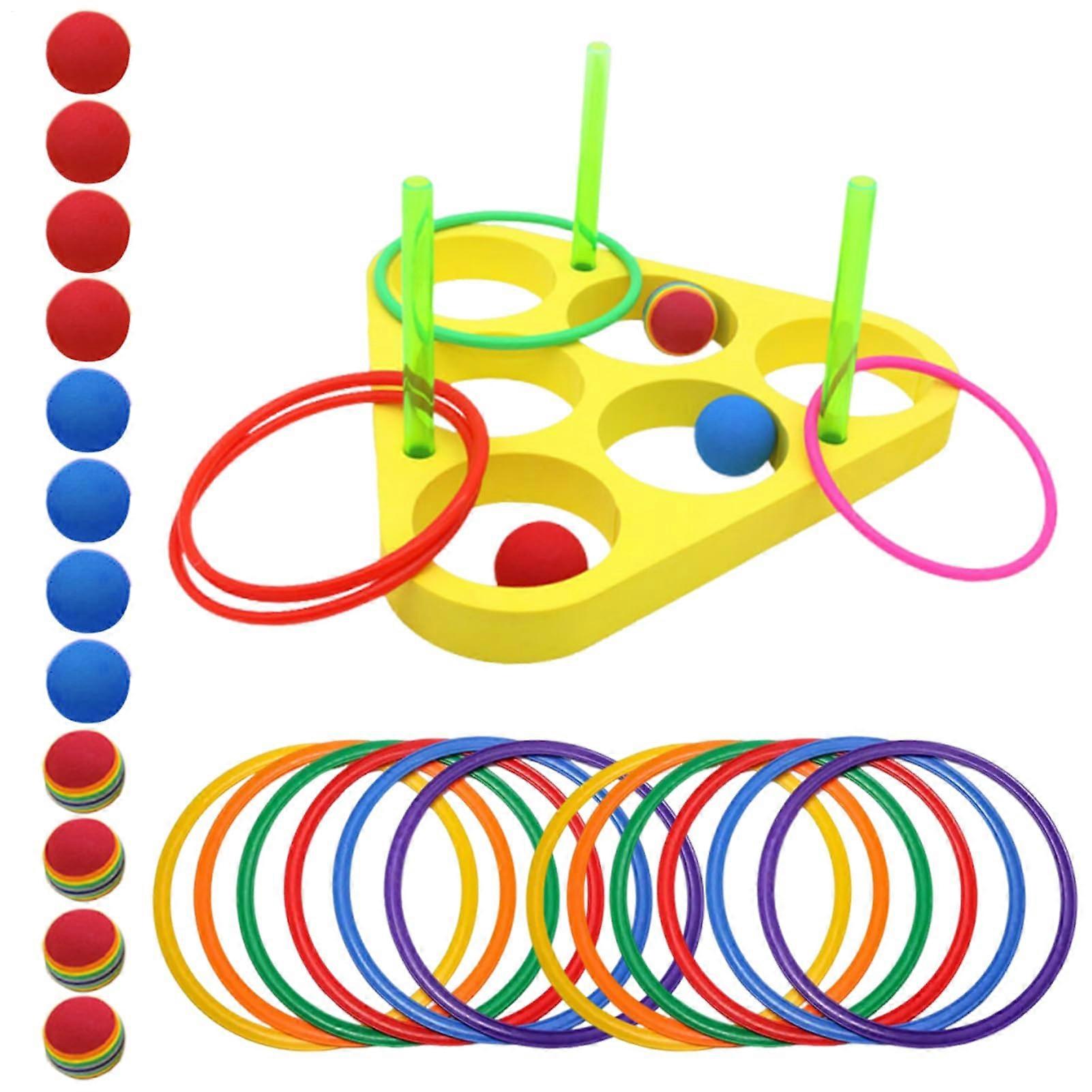 Ring Throw Games  Triangle Floating Target with 12 Balls and Rings  EVA Foam Water Sports Set