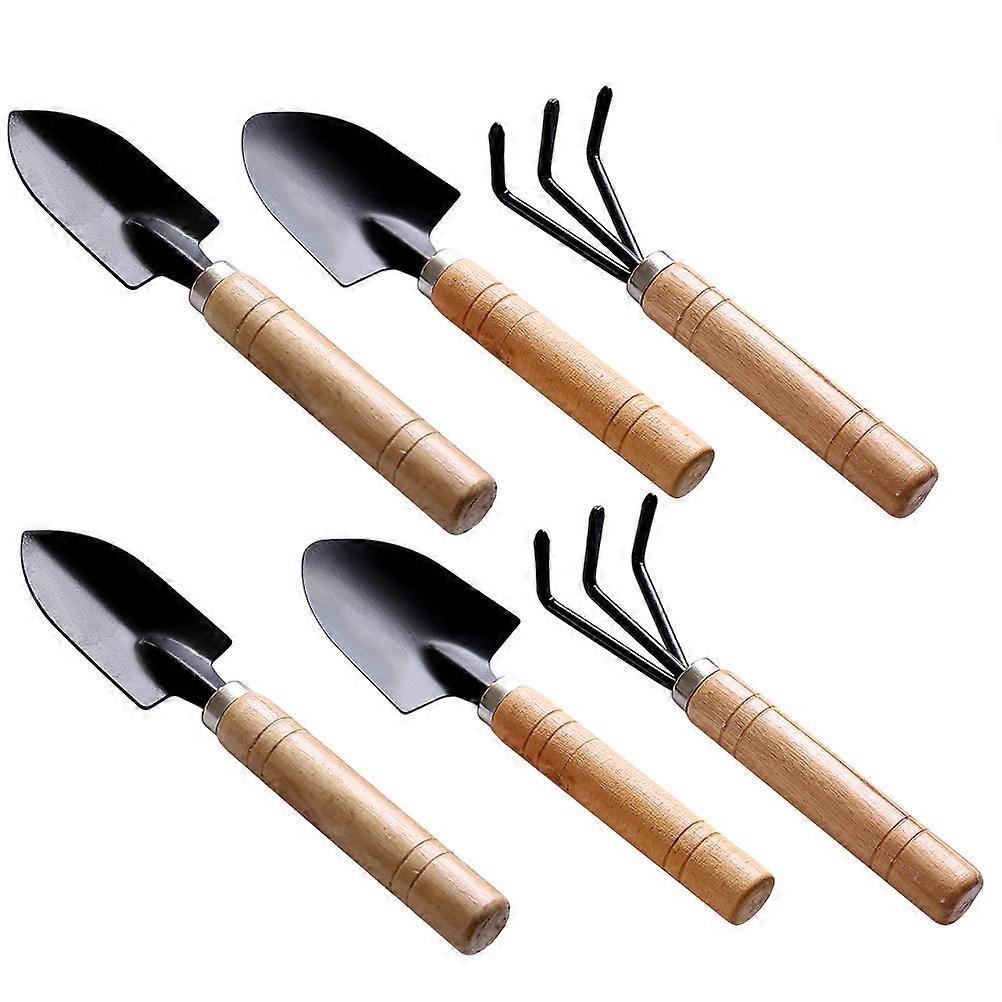Garden And Rake Set Polished Smooth Handle Mini Gardening Tools Sets Wood Iron 2 Sets