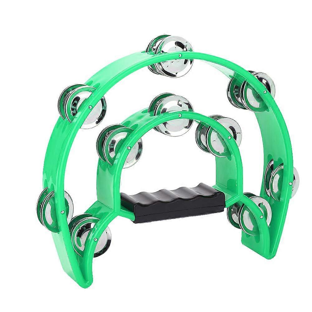 Doublerow jingle tambourine, tworow jingle bell tambourine percussion instrument (GREEN)