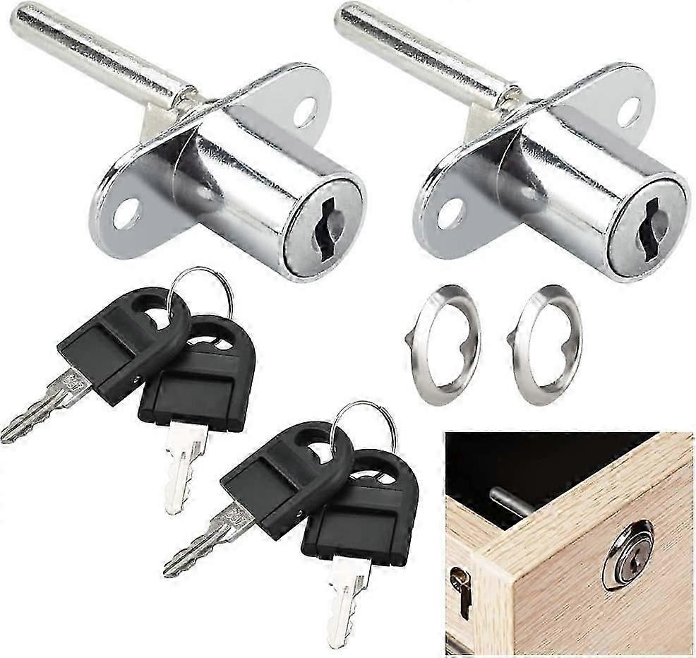 2 Pcs Desk Drawer Lock with Keys Zinc Alloy Cylinder Lock for Locker 3 Drawer Wooden Desk Pedestal