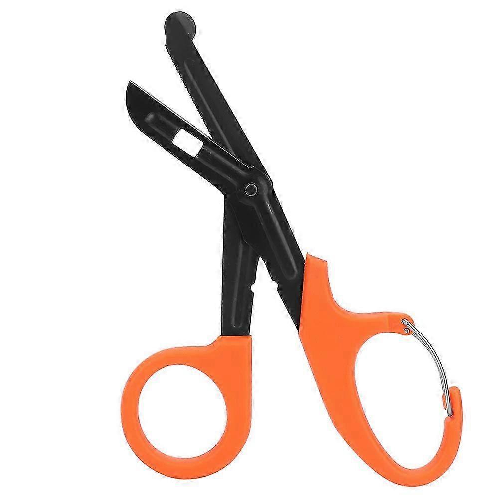 Stainless Steel Bandage Scissors with Fine Teeth First Aid Emergency Tool (Orange)