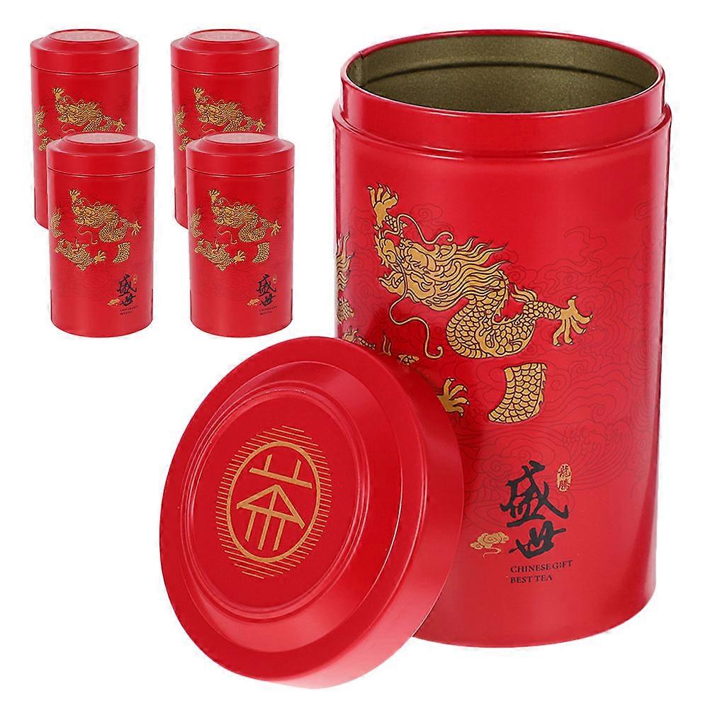 Red Iron Tea Storage Box with Tight Sealing for Home Use Moderate Capacity and Appearance