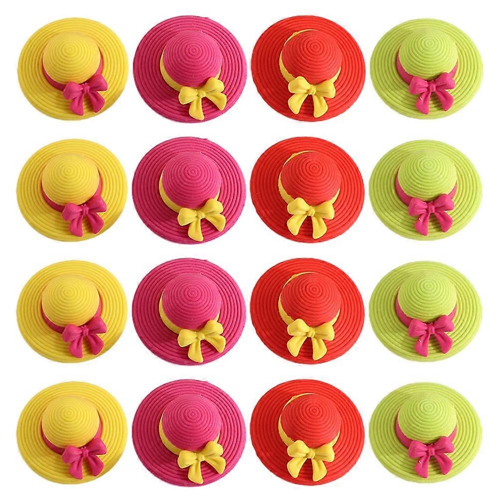 Cartoon Hat Designed Erasers 16Pcs Assorted Color Students Stationery Safe Tpr Material