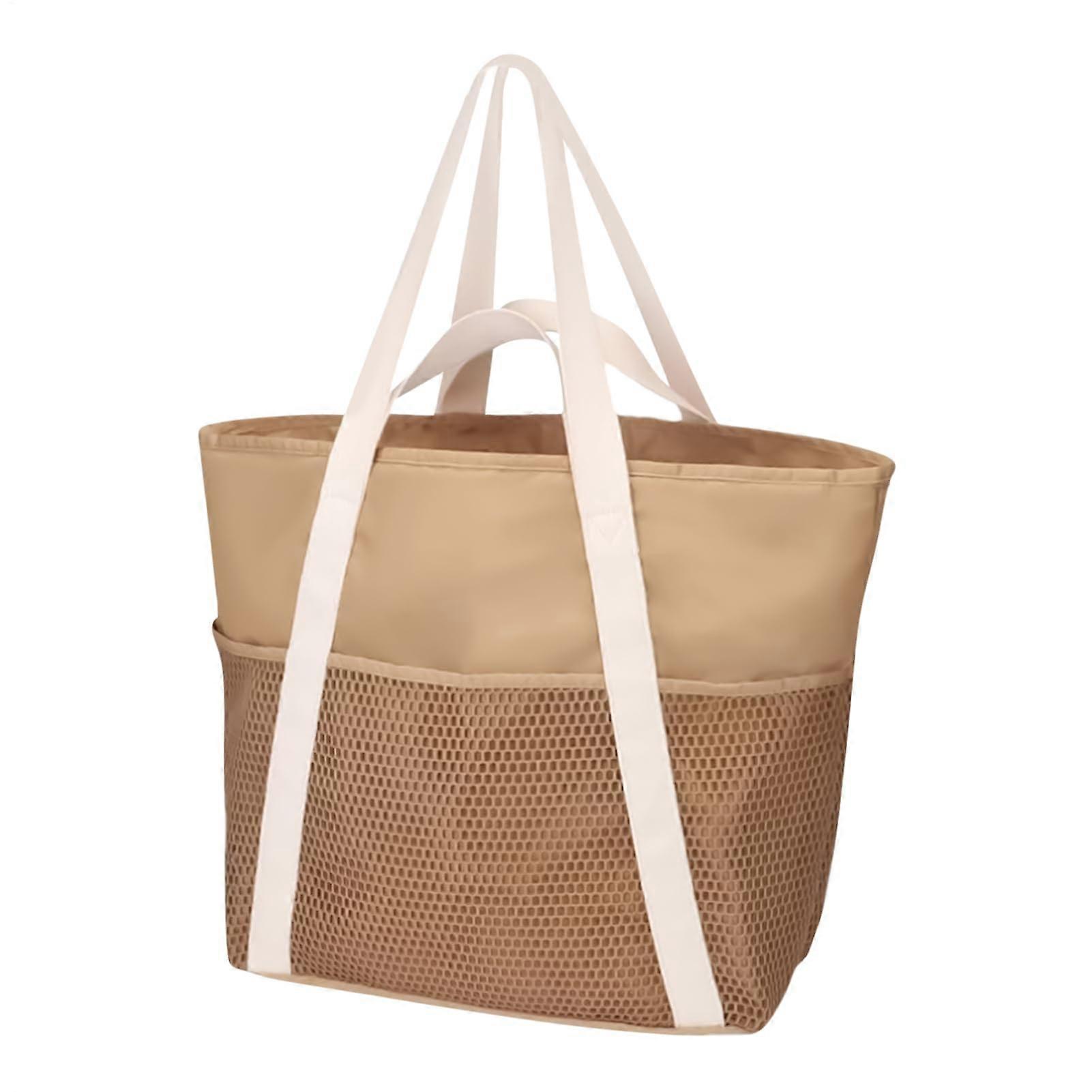Beach Bag for Women Waterproof Sandproof Khaki Travel Bag with Zipper for Towels, Slippers, and Holiday Essentials