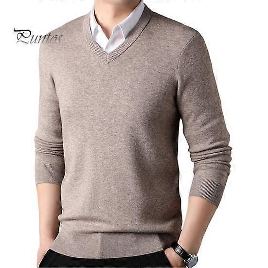 Fall Winter Men Sweater V Neck Knitted Solid Color Elastic Stretchy Pullover Mid Length Formal Business Style Sweater