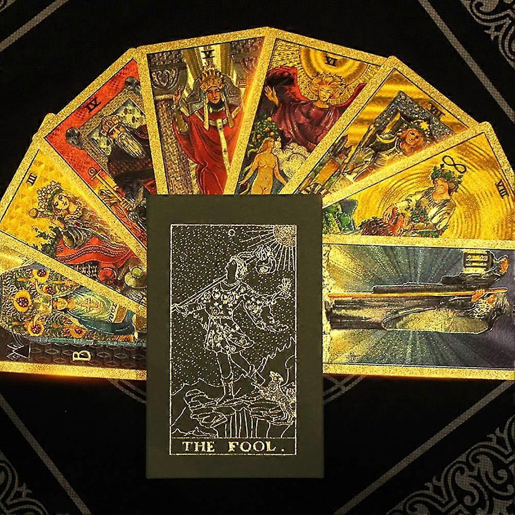 Gold Foil Tarot Cards Set, 78 Waterproof Classic PVC Tarot Cards for Beginners and Advanced Readers, Flower Back Design, 12x7cm