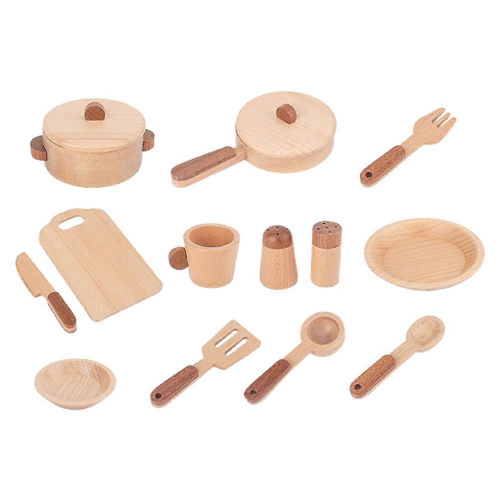 It looks like you're trying to or promote a product — a set of realistic wooden kitchen playthings for pretend play, suitable for boys aged 3 and up.