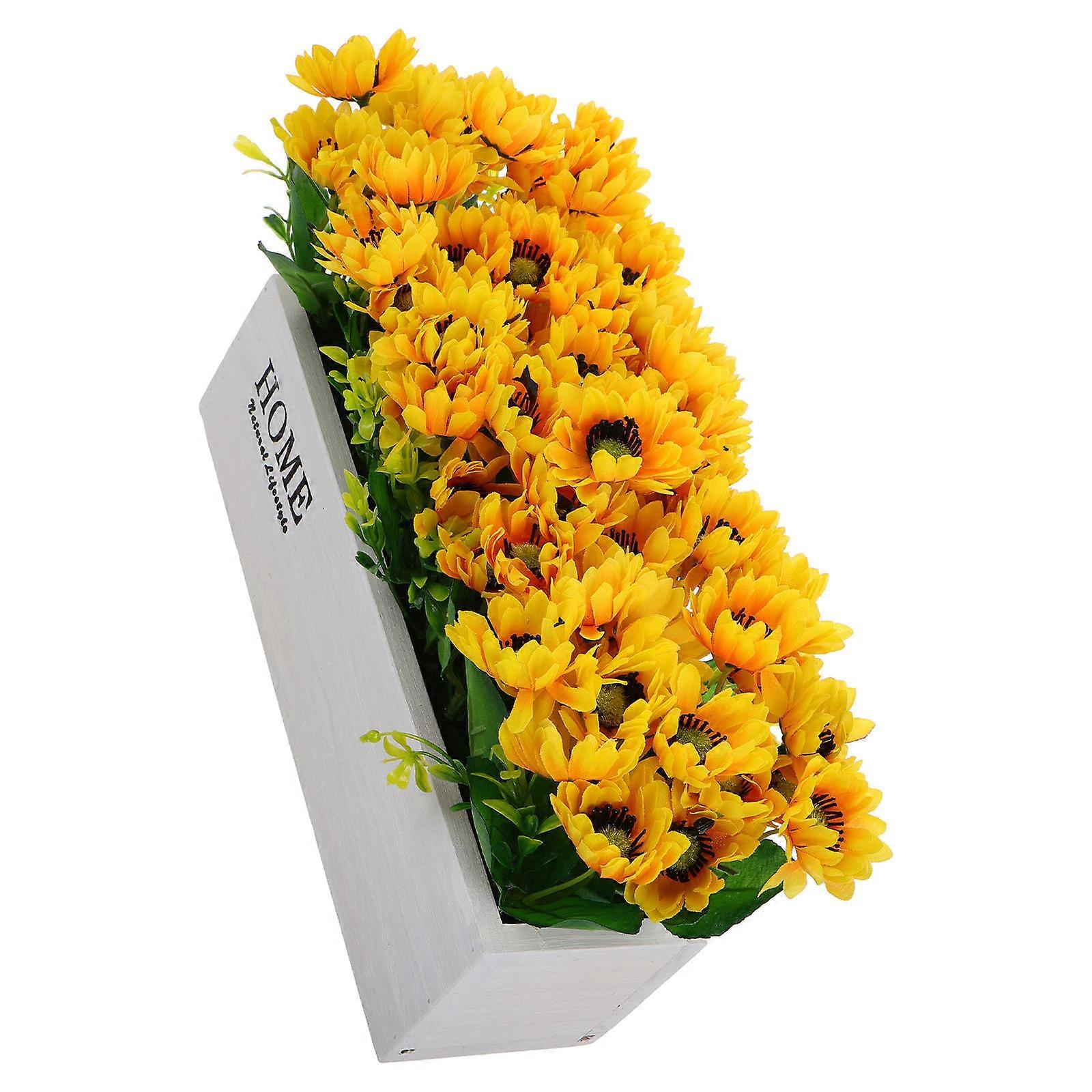 Artificial Sunflower In Wooden Planter Rustic Sunflowers Fake Flowers Bonsai Flower Arrangement For Farmhouse Kitchen Home Decor