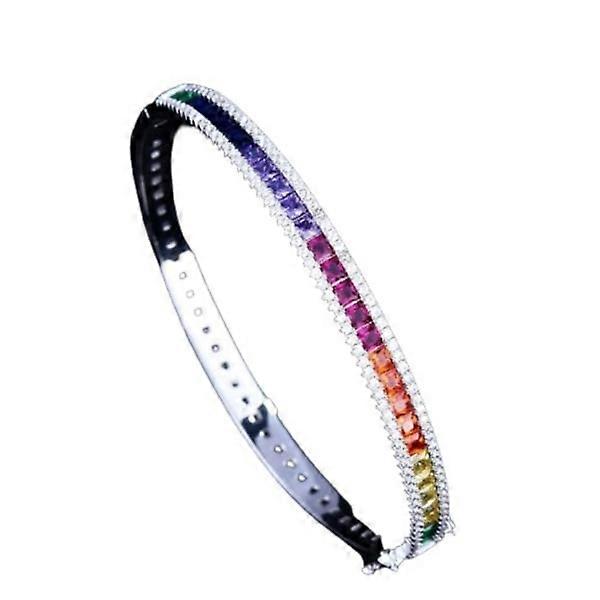 女性用の豪華なカラフルなレインボーブレスレット、プラチナメッキ、ファインジュエリーzdq-エレガントで活気に満ちています。