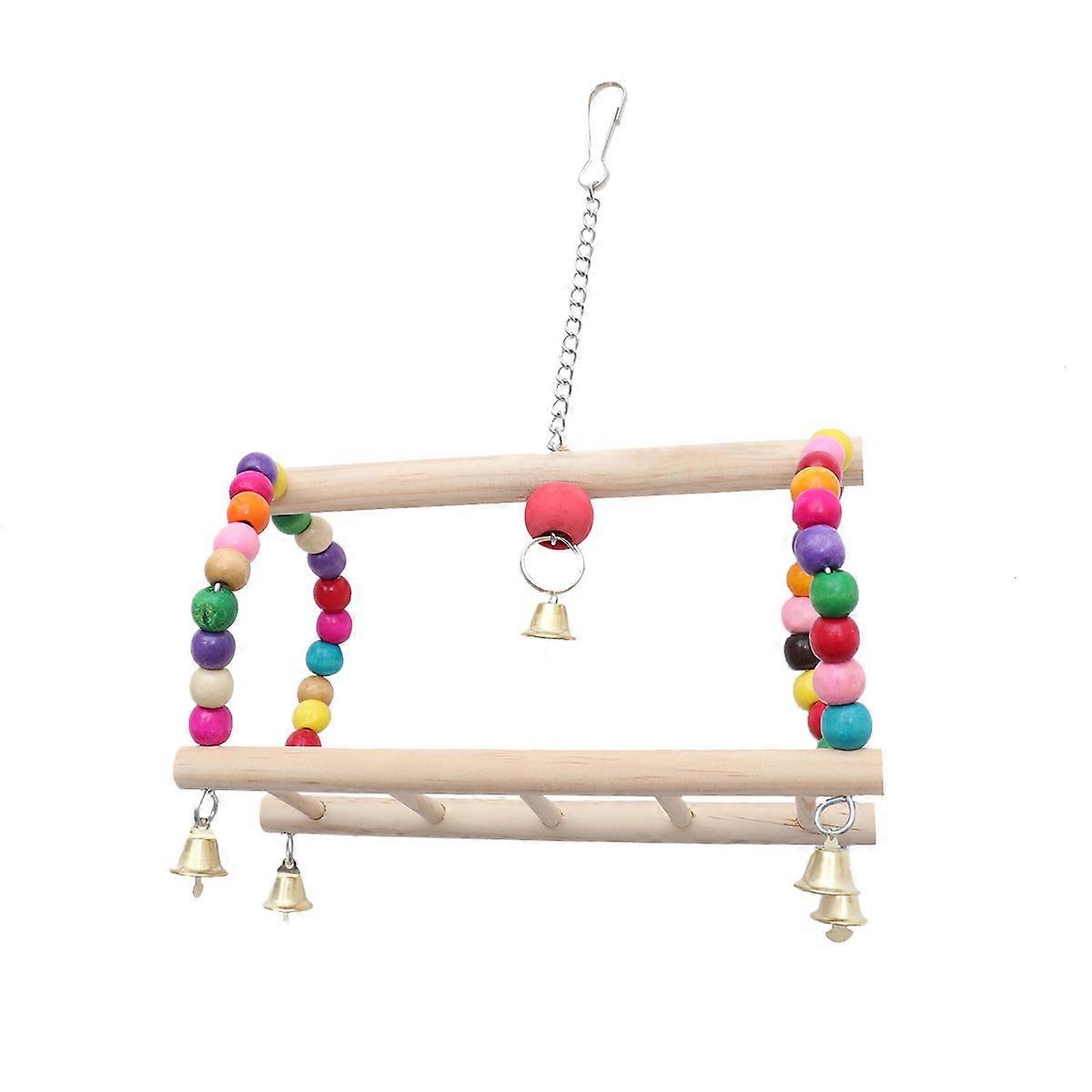 Colorful Parrot Swing with Wooden Beads for Small Birds – Safe Chewing, Climbing, and Balancing Activity Playground for Cockatiels, Parakeets, and