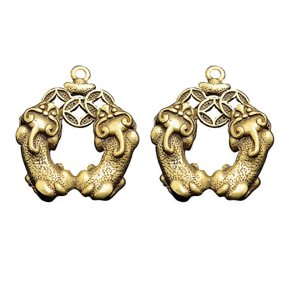 Golden Brass Keychain Charm for Decoration with Antique Finish and Retro Style 2Pcs