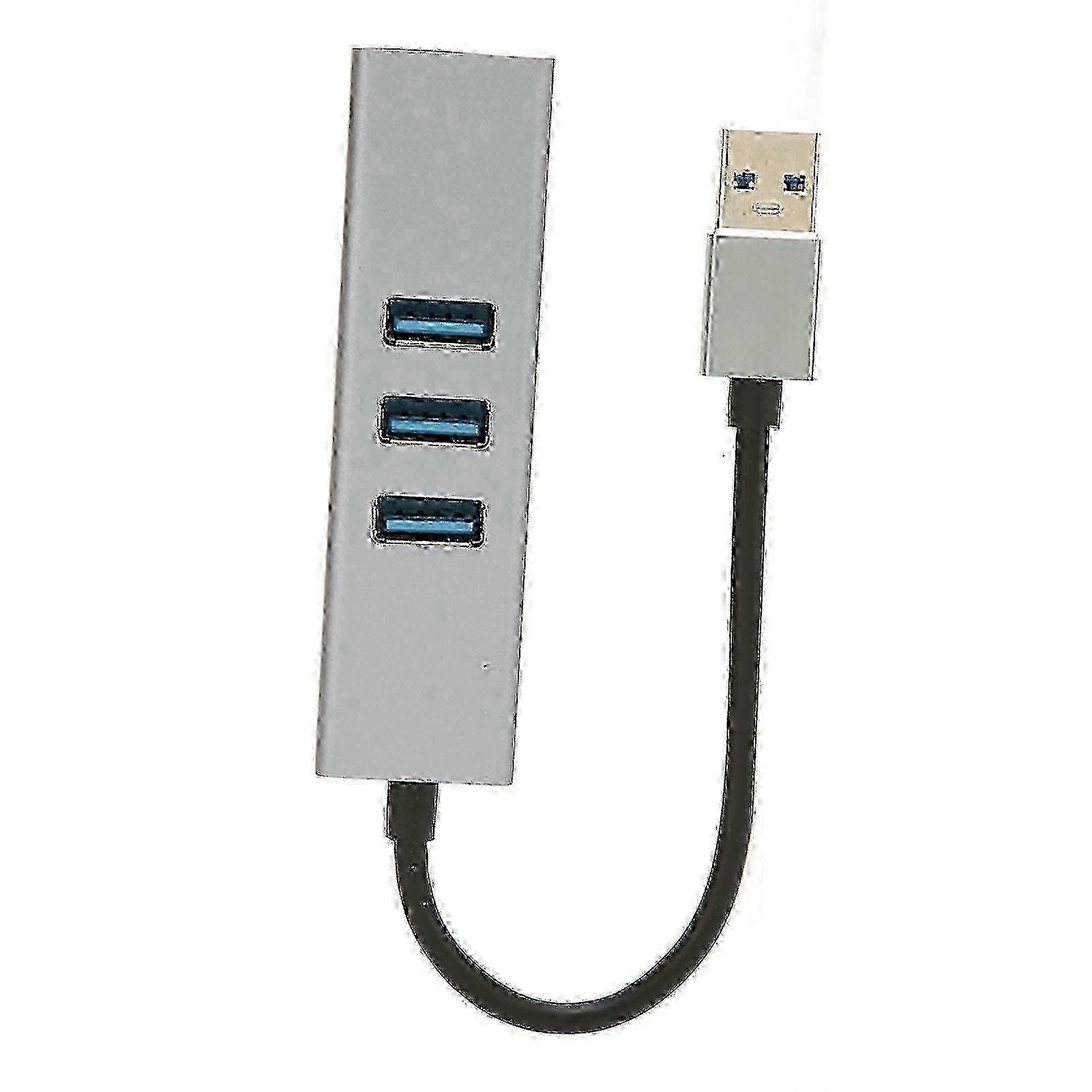 4-poorts USB 3.0 Hub & Netwerkadapter Docking Station - Multiport Plug and Play met 5Gbps High-Speed RJ45 Connectiviteit in Zilvergrijs