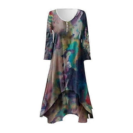 Rochii Boho stratificate pentru femei Vară Floral Neregulat Tiv Maxi Rochie Manșon Lung V-Neck Flowy Plus Size A-Line Rochie