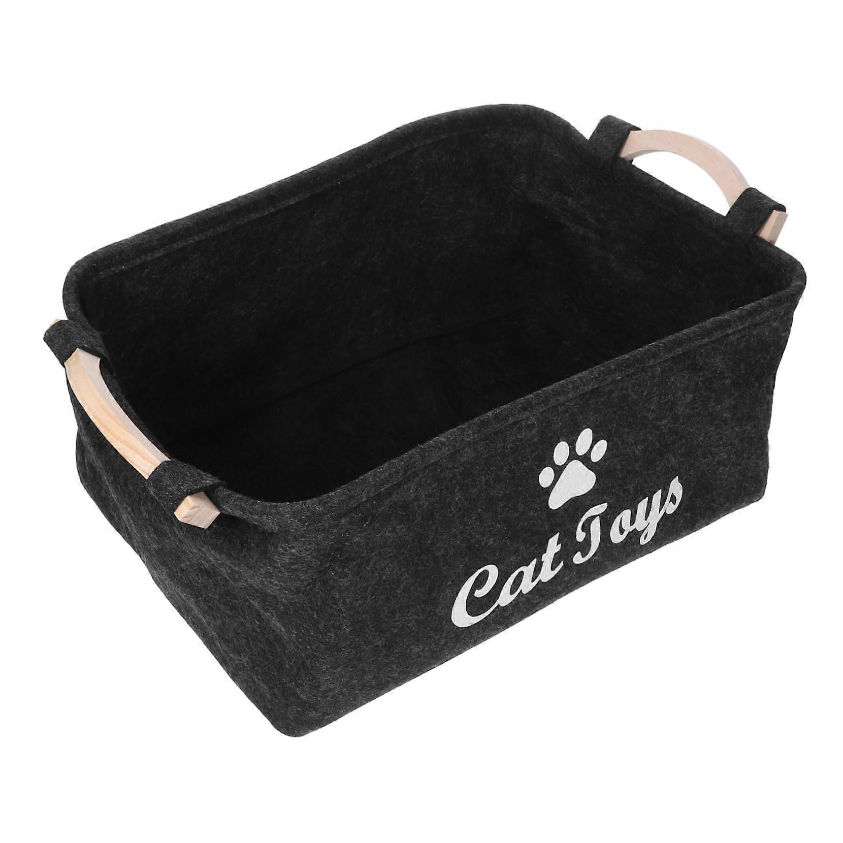 Felt pet toy storage box with wooden handles – Soft and durable toy chest for indoors, practical transport solution for cat and dog toys.