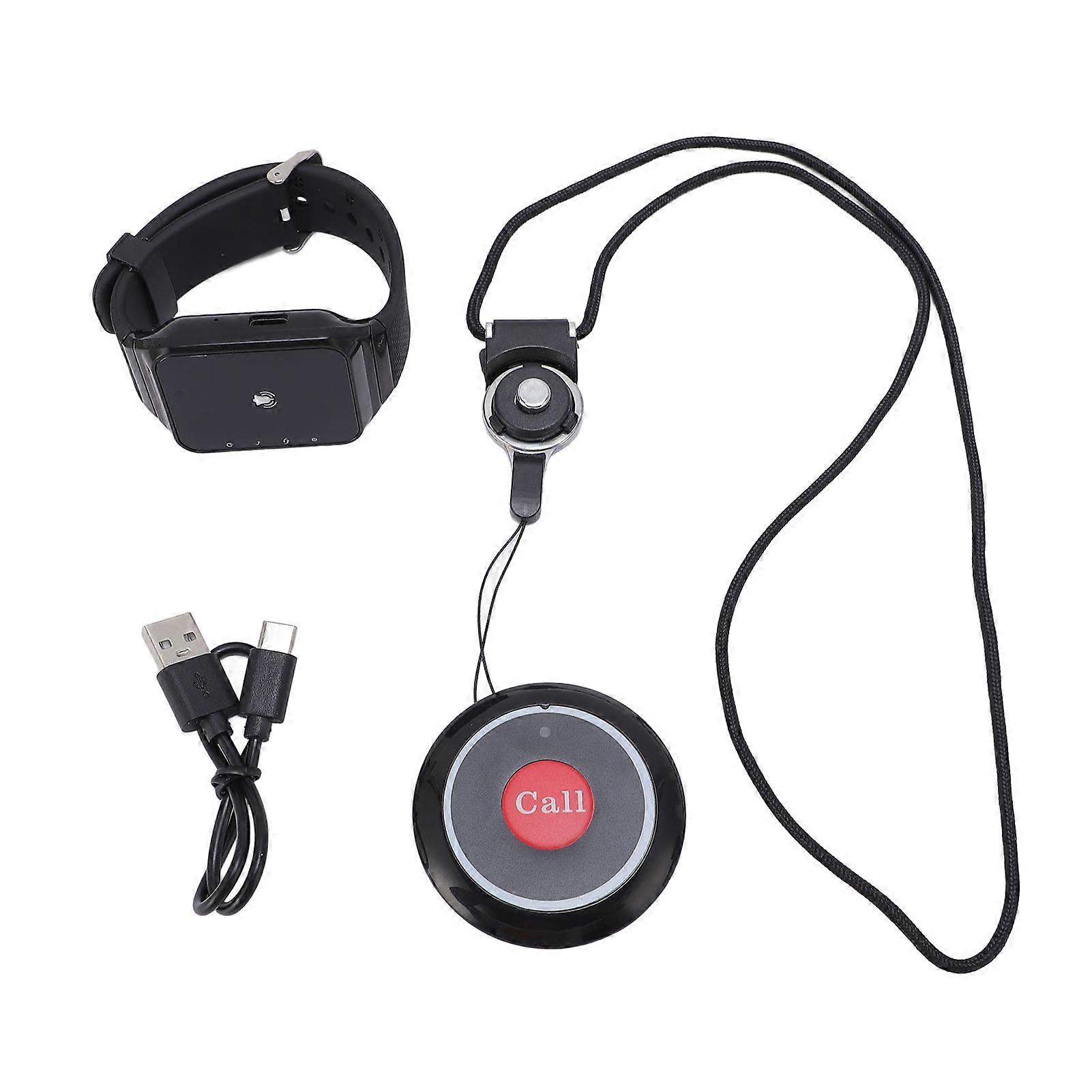 Wireless Calling System Watch Receiver and 1 Key Transmitter RF Pager Set for Restaurant Home Factory, Easy Communication Device