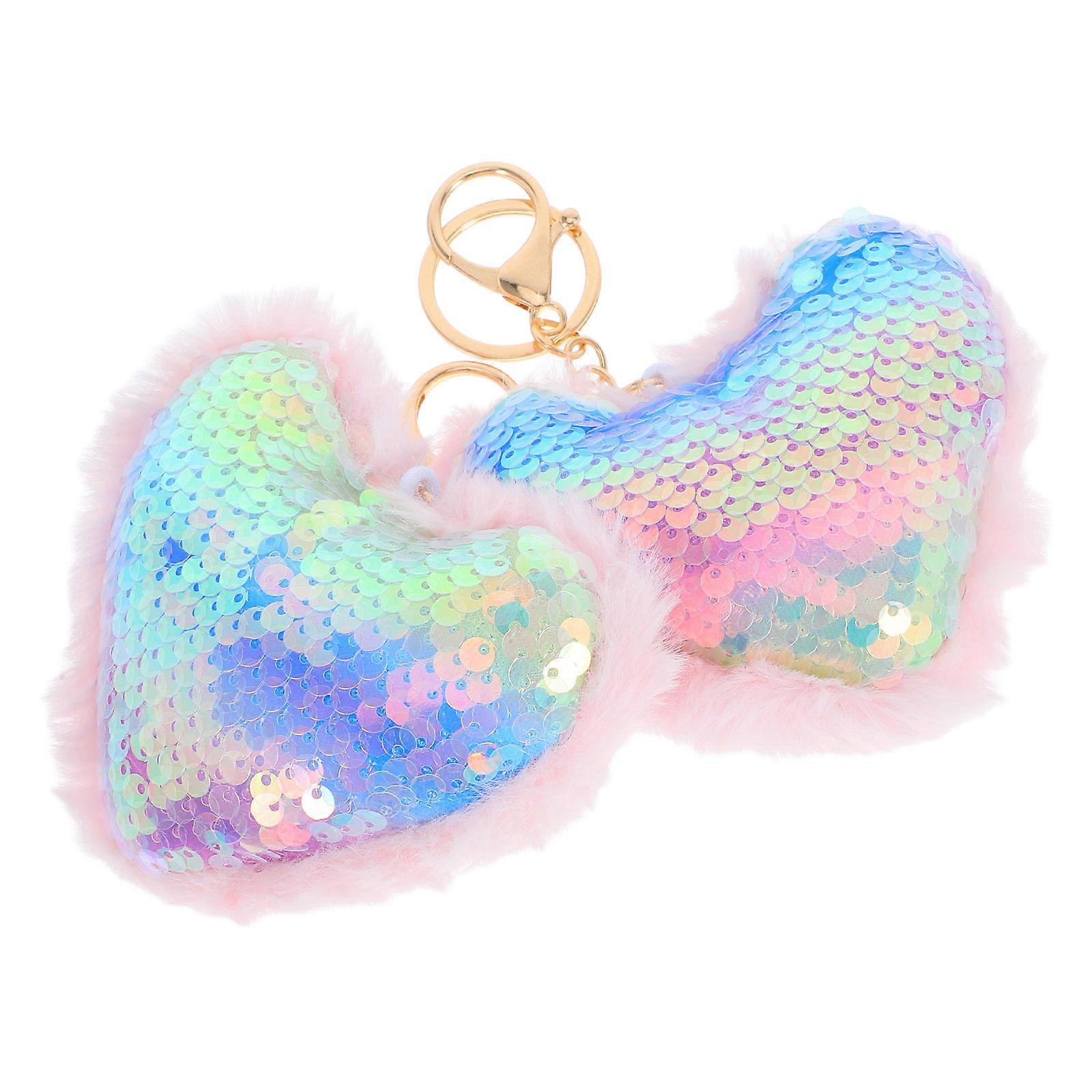 Cute Pink Sequin Heart Keychains for Women's with Soft Plush Texture and Reflective Design for Decoration