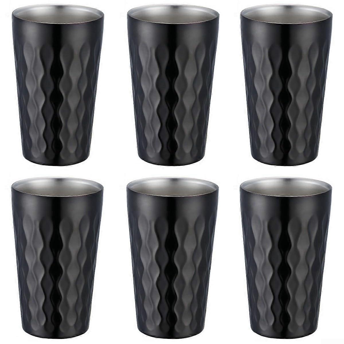 Insulated stainless steel water cups, 330 ml, stackable drinking cups for daily use (black), 6 pieces