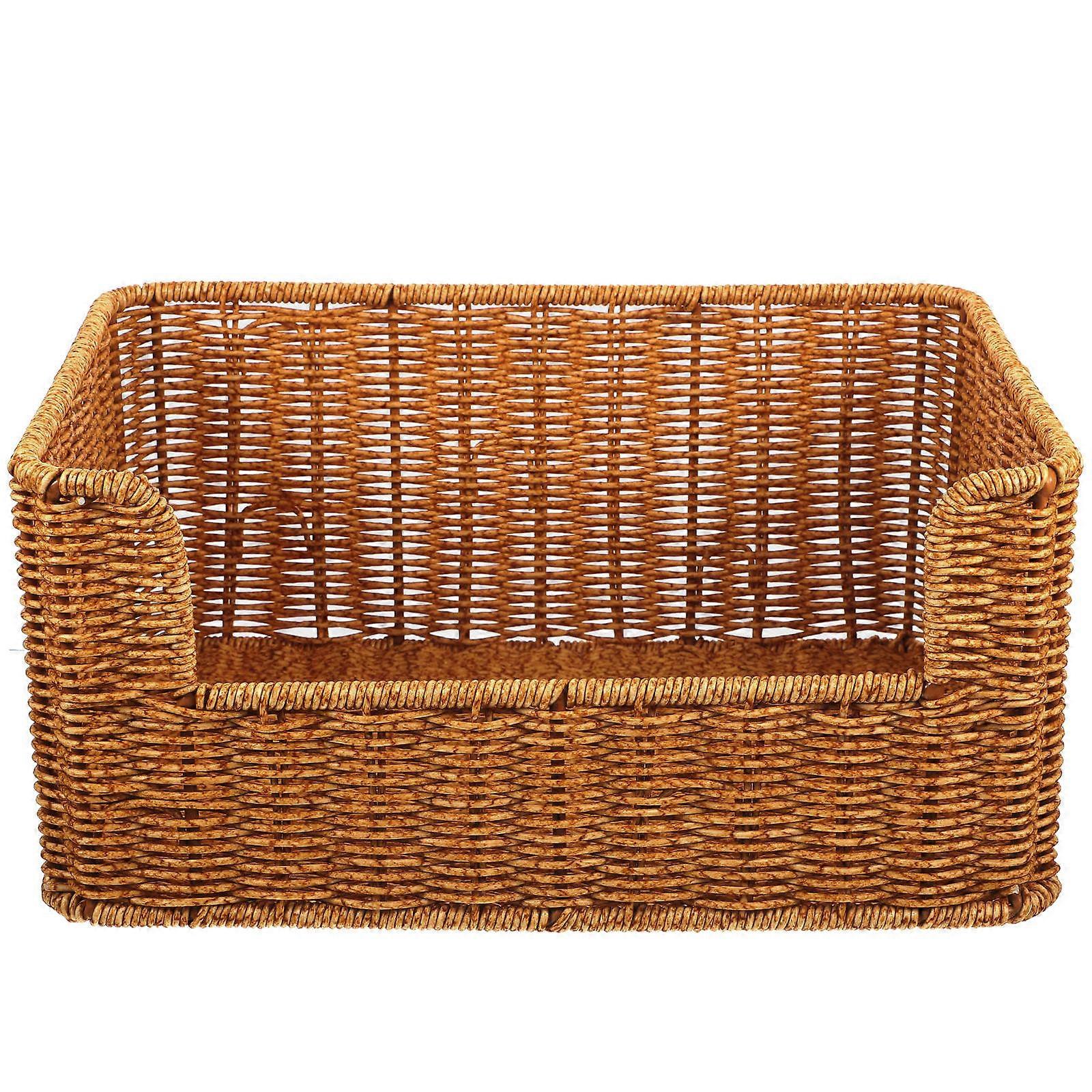 Imitation Rattan Woven Basket for Home Light Brown Sturdy and Storage Solution 12 x 8 x 6 inches