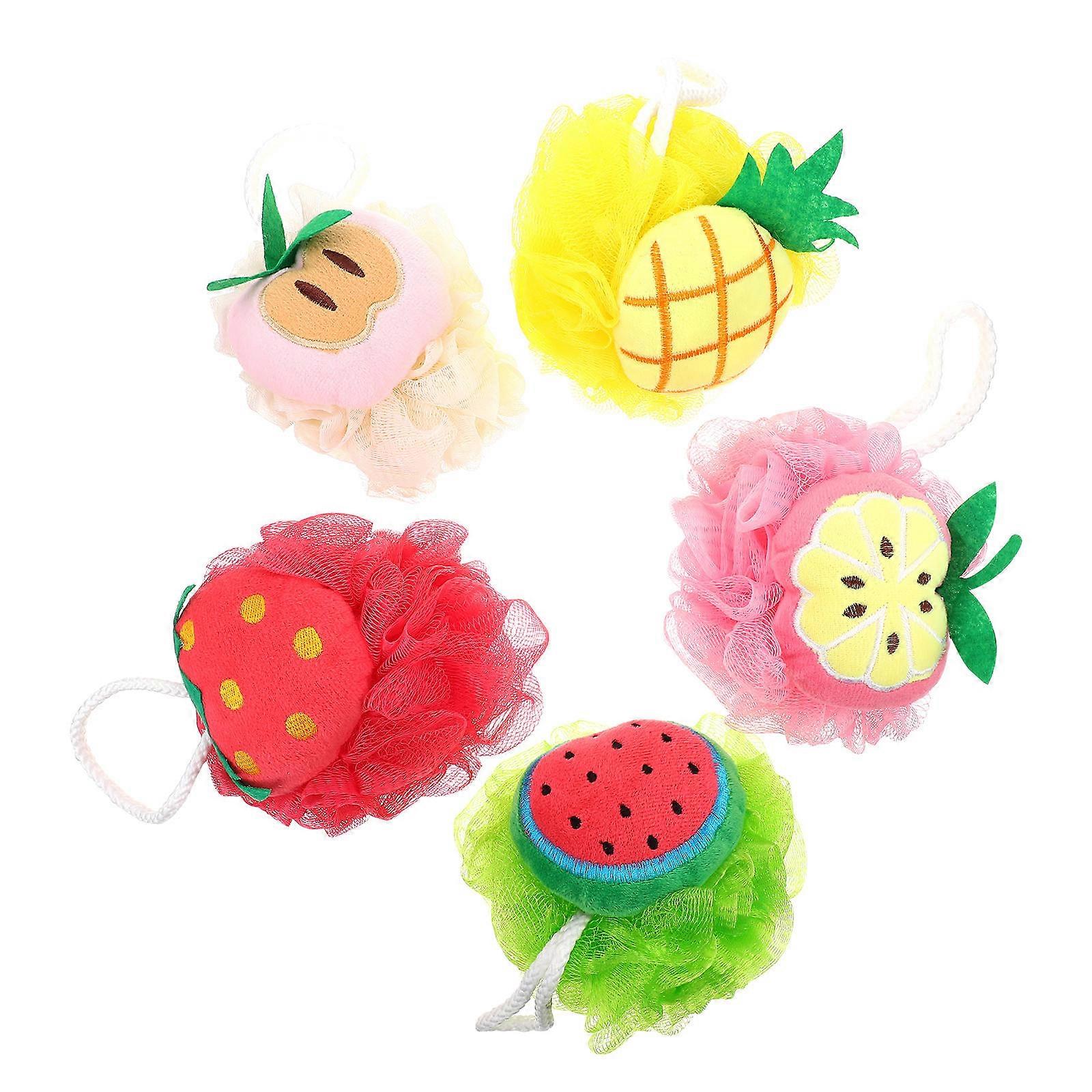 Foaming Bath Balls Bathing Accessories 5Pcs Mixed Style Fruit Shape Perfect For Exfoliating Purposes