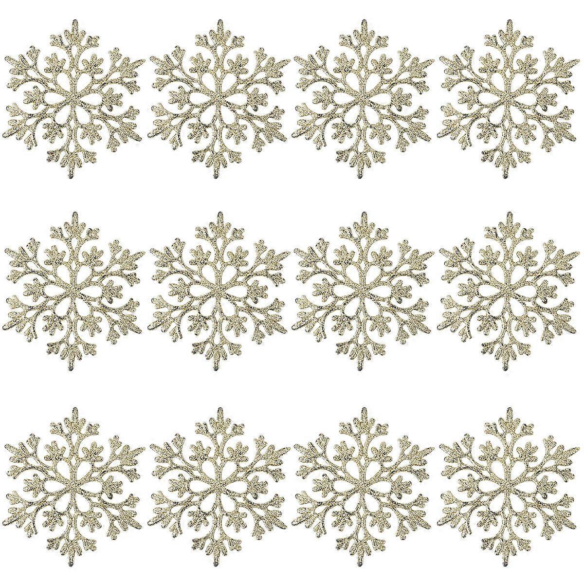 Hanging Snowflake 12Pcs Snowflakes Decoration Pendant 10X10Cm Golden Plastic Suitable For Christmas Tree Ornament Activities