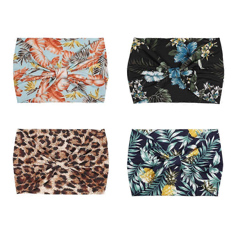Wide-Edge Hair Band With Leopard Design For Women And Girls In Assorted Color Perfect For Outdoor Activities And Leisure Time 4Set