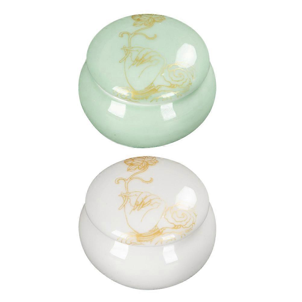 2pcs Mini Ceramic Jars for Cosmetic Powder, Tea Storage & Multi Use Containers – Chic & Versatile