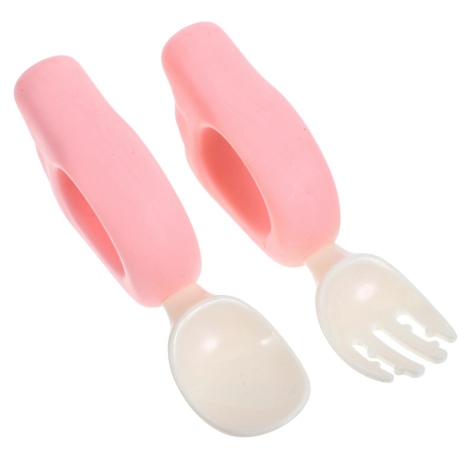 Pink Toddler Training Spoon and Fork Set Ideal for Baby Use Made of ABS and Silicone Gentle on Gums 1 Set