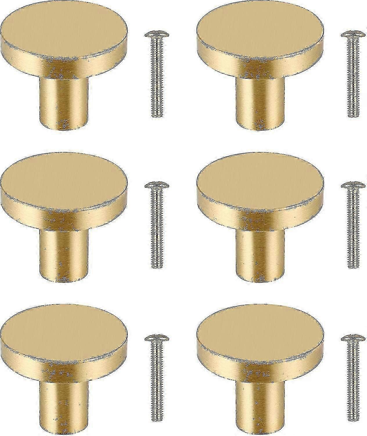 Lessic 6pcs rond armoire boutons en laiton massif tiroir bouton armoire poignée poignée d’armoire or armoire porte poignée or armoire tirer un seul trou avec 6 vis f