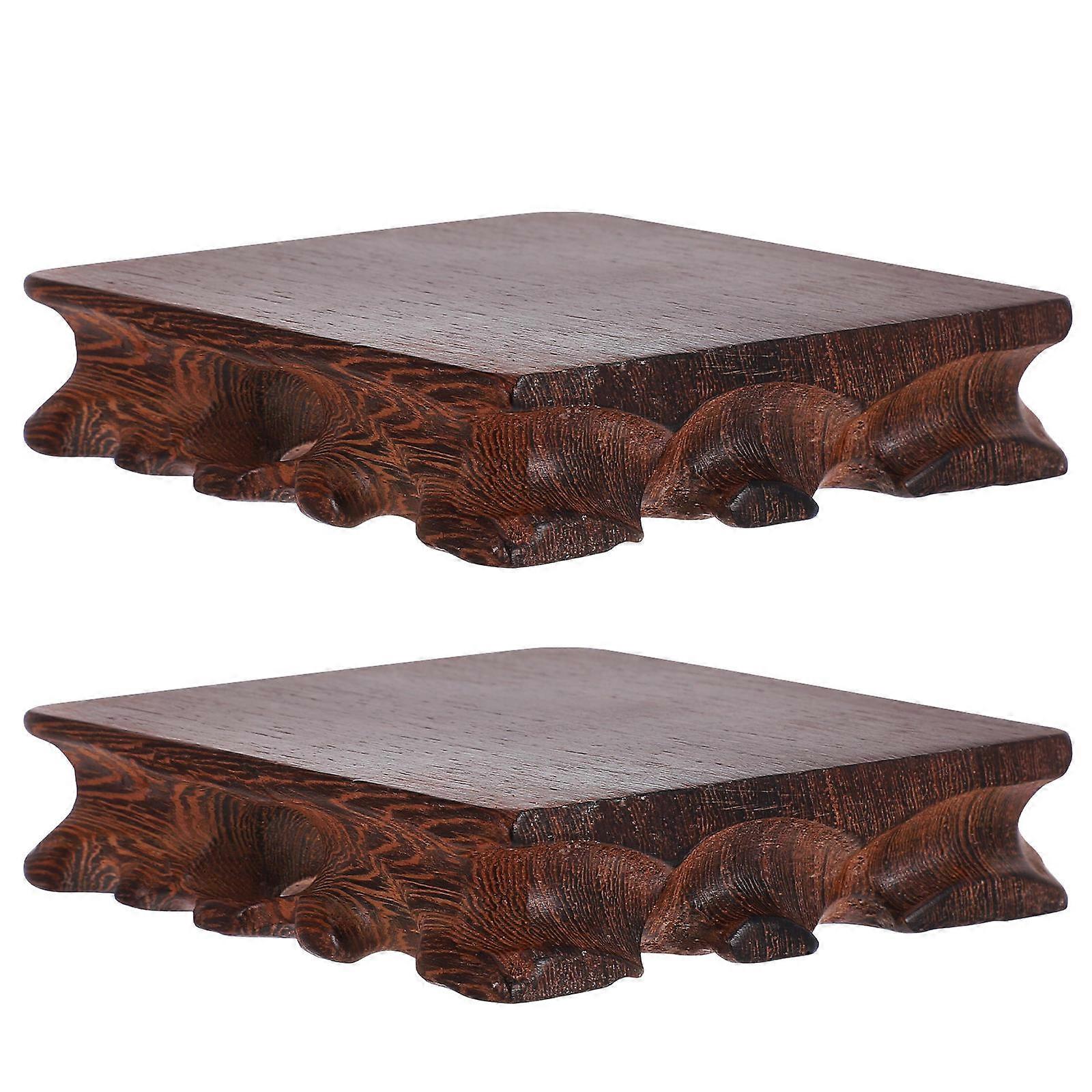 2pcs Wooden Display Stand Square Bonsai Base for Vase Trophy and Fish Bowl Indoor Plant Stand Rustic Wood Pedestal for Home Decor