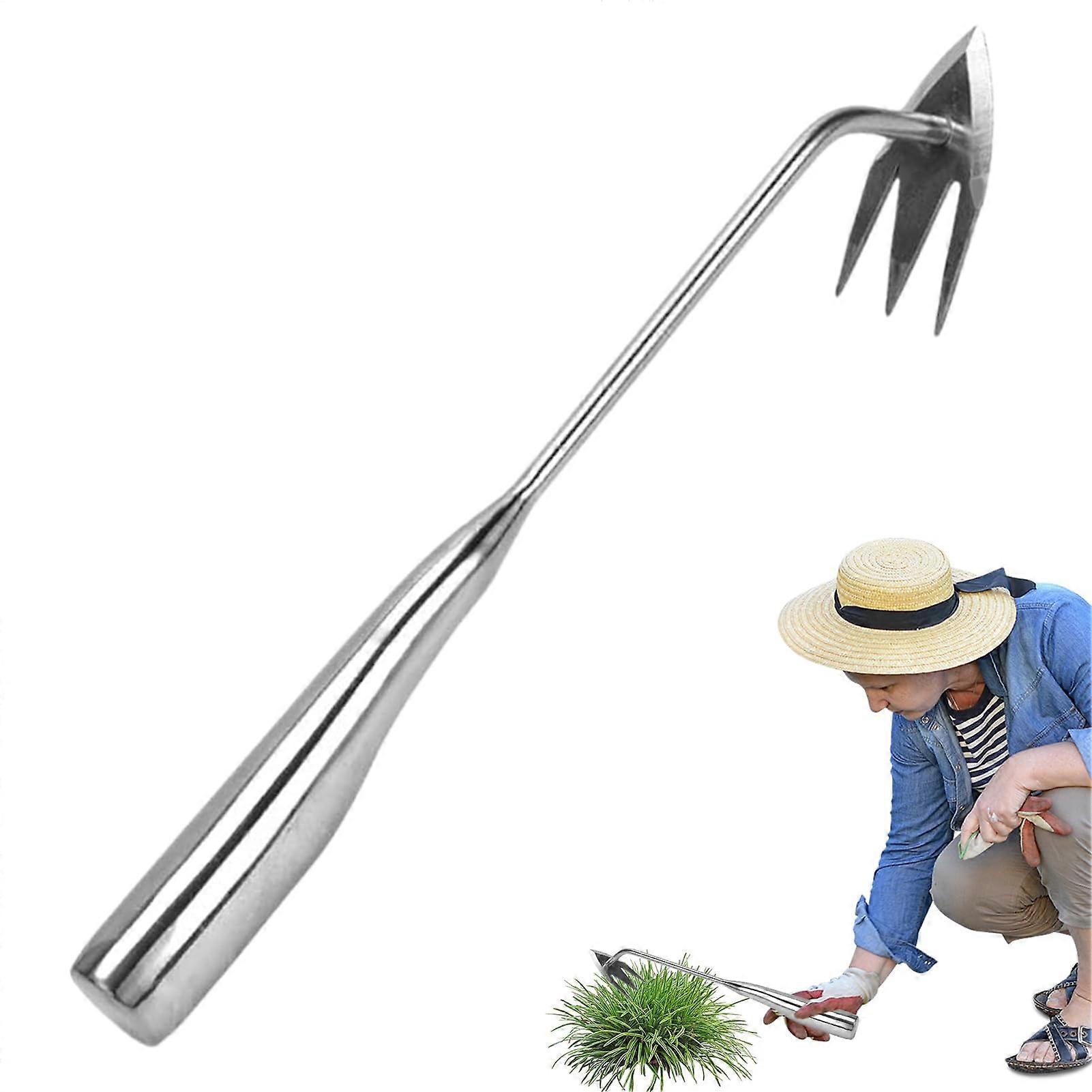 Unkrautvernichter Weed Puller, Manual Weeding Tool With Roots, Ergonomic Handle, 3-Tooth Stainless Steel, For Veg Garden